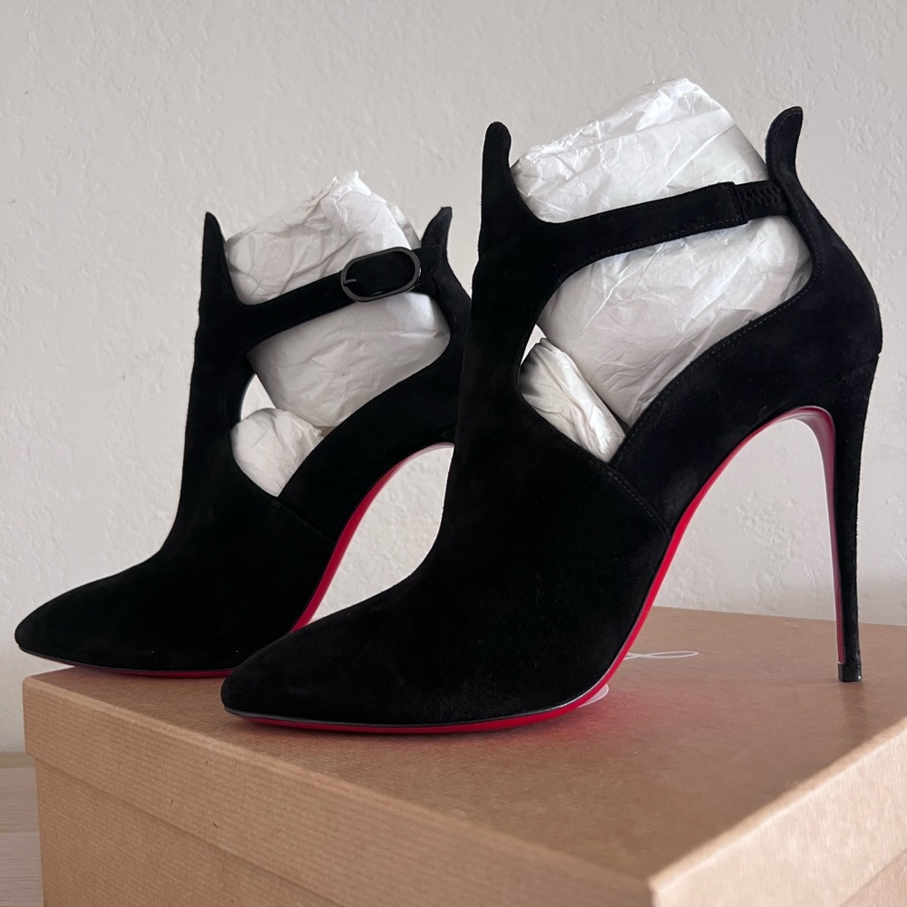 Christian Louboutin Black Suede Heels with Red Soles
